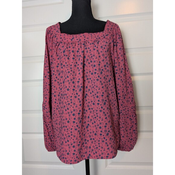 LC Lauren Conrad Floral Print Blouse Size L Mauve Square Neck Peasant  Cottage - Picture 1 of 9